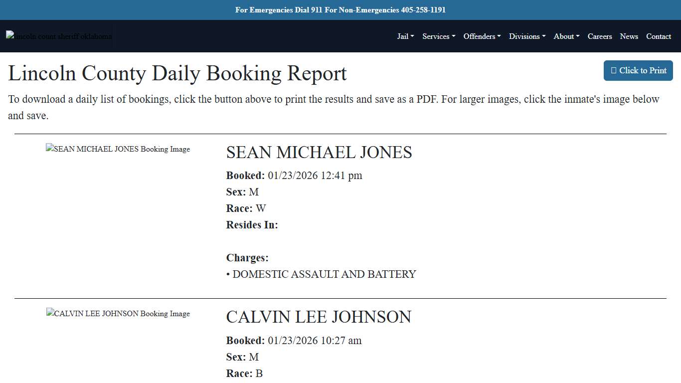 Daily Booking Report Lincoln County Sheriff's Office