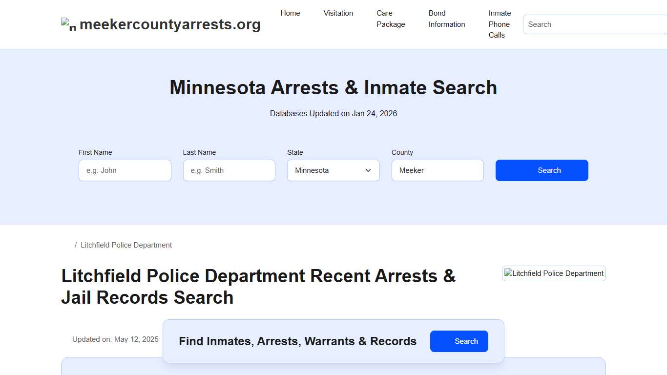 Litchfield Police Department, MN Arrests, Records, Jail Roster Lookup