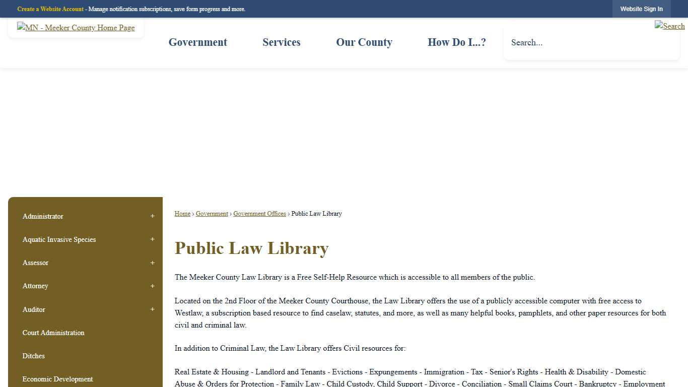 Public Law Library Meeker County, MN - Official Website